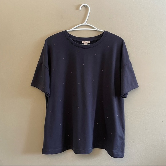 Reitmans Navy Wide Leg Pajama Set Purple Heart Print – Top XL Bottom XXL GUC - Picture 2 of 15